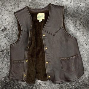 Genuine Leather Fur Lined Vest Brown